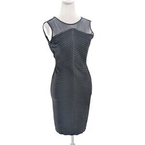 Calvin Klein Black Sheath Ribbed Mesh Sleeveless Bodycon Midi Dress Size 2